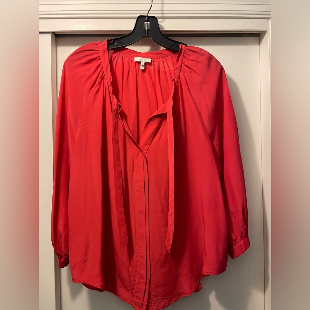 Joie 100% Silk Blouse Top Womens M Medium Red Split Neck Chiffon Red